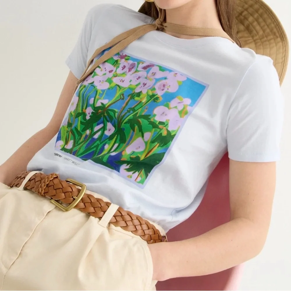 J. Crew White Short Sleeve Tee with Floral Print